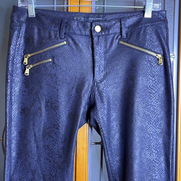 Zara Snakeskin Print Stretch w/ Gold Zipper Pants - Picture 2 of 13